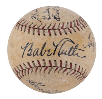 Exceptionally High Grade Babe Ruth 1934 Tour of Japan-era Signed Spalding Baseball with 6 Signatures (PSA/DNA)